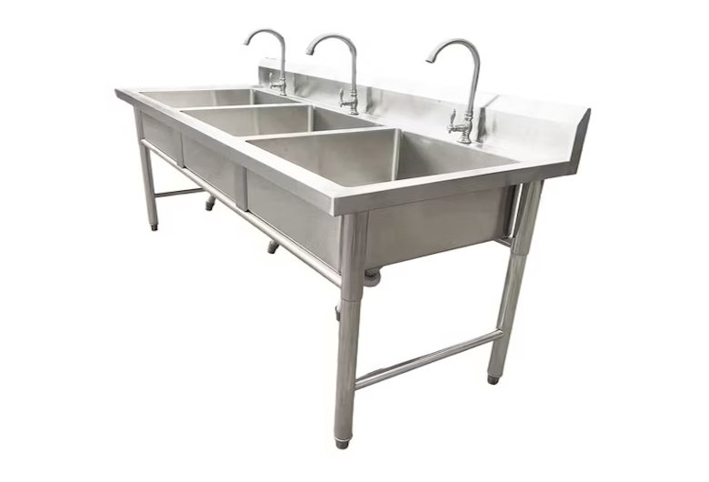 Produsen Meja Stainless Dapur Wastafel Custom Bisa Desain Satu Set dengan Meja Kerja & Rak Bumbu